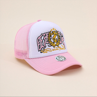 Gorra de béisbol con letras góticas retro, bordado de espiga de trigo, malla de esponja y visera de camuflaje, logotipo personalizable