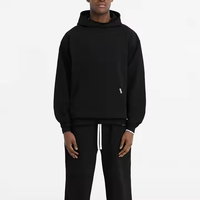 Sudadera con Capucha de Algodón Negra para Hombre, Gruesa, OEM, ODM, Personalizada con DTG, 380 g/m², Sudadera de Forro Polar, Estilo Holgado, Lisa, D33