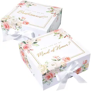 white Bridesmaid Proposal Gift Box Custom Magnetic Will You Be My Bridesmaid Wedding Gift Packaging Box