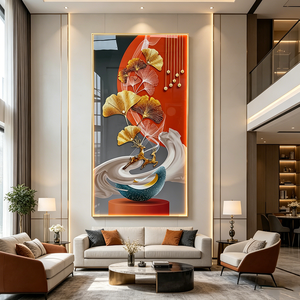 Arte de pared acrílico al por mayor con retroiluminación, marco dorado, marco abstracto, decoración del hogar, pintura tradicional de porcelana de cristal con LED. - Product Image 6