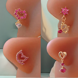 Gaby-piercing para la nariz para el Día de San Valentín, anillos dorados para la nariz con forma de corazón, anillo para la nariz, joyería para el cuerpo, venta al por mayor - Product Image 2
