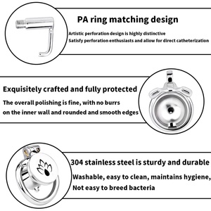อุปกรณ์ล็อคความบริสุทธิ์ทางเพศชาย FRRK Piercing Art Chastity Lock พร้อมท่อโลหะ  ตัวล็อค PA  กรงครอบอวัยวะเพศชาย  กรงโลหะแบบแบน ของเล่นทางเพศ - Product Image 4
