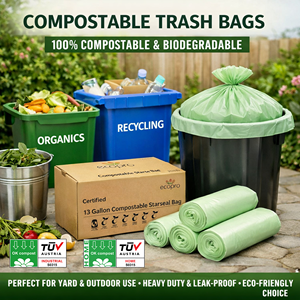 Bolsas <span class=keywords><strong>de</strong></span> <span class=keywords><strong>Basura</strong></span> Planas Resistentes a la Humedad, Compostables e Industriales, Certificadas EN13432, TUV HOME/OEM - Product Image 1