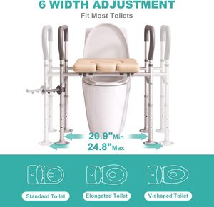ที่นั่งชักโครกยกสูงขึ้นพร้อมที่จับที่ยกสูงขึ้นสำหรับผู้สูงอายุที่ปรับความสูงและความกว้างได้สำหรับผู้สูงอายุผู้สูงอายุชั้นวางในห้องน้ำที่ตั้งครรภ์ - Product Image 4