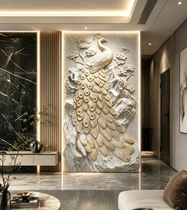 Nordic Style 3D Wall Art Sticker Creative Gold Edge Flower Mural Easy to Install Peel and Stick <strong>Wallpaper</strong> for <strong>Entryway</strong>/Hallway - Product Image 4