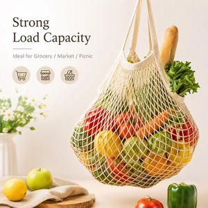 Sac de courses en coton personnalisé, réutilisable, écologique, en filet pour produits frais, vente en gros - Product Image 6