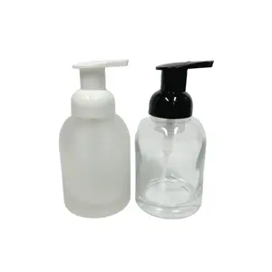 Frosted Glass Jar Soap Dispenser with Foaming Pump, 10 Ounce Frosted Round Bottles Dispenser with Foaming Pump