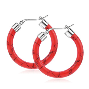 Pendientes de Aro con Diseño de Resina Roja Agrietada, Acero Inoxidable, Joyería de Moda para Mujer, Pendientes Redondos de 5mm - Product Image 1