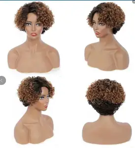 100% cabelo humano curto encaracolado Bob Perucas Cabelo Humano Brasileiro Perucas Encaracoladas Máquina barata Made Wig Atacado Para As Mulheres Negras