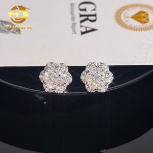 Pendientes Zuanfa Iced Out Cluster Flower Moissanite Oro Plata Hip Hop Joyería de Plata de Ley 925 Envío Rápido Stock Local - Product Image 5