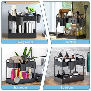 Двухуровневый пластиковый органайзер под раковину для ванной и кухни, полка для хранения шкафов с крючками для подвешенных чашек - Product Image 6