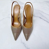 Chaussures à talons hauts marron en cristal pour femme H158-750 ZA 2024, à bout pointu, pour le bureau, à bouche peu profonde, pour l'extérieur, talons d'été pour femme