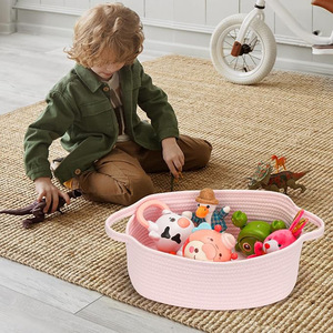 Handmade Cotton Woven Storage <b>Basket</b> Rectangle <b>Toy</b> Organizer For Kids Room Decor - Product Image 1