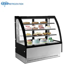 Refrigerador de vidrio templado curvo para torta, pantalla vertical para pastel, 1200mm, debajo del mostrador comercial