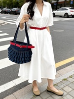 Bolso de mezclilla con volantes a la moda, bolso tote patchwork, bolsos de hombro para llevar bajo el brazo, lindos bolsos hobo con volantes, bolso de jean con correa para mujer