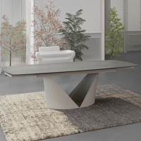 Table à manger moderne sur mesure, luxe léger, pieds en métal, plateau en céramique, verre trempé, utilisation hôtelière, extensible, pliable, grande capacité