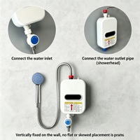 Chauffe-eau électrique instantané compact intelligent à affichage numérique mural pour lavabo et salle de bain