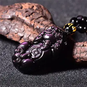 wholesale new design natural rainbow obsidian hand carved crystal Big money pixiu pendant transfer to ward off bad luck