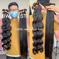Prix de gros Livraison gratuite Cheveux humains brésiliens vierges Remy non traités 8A-12A lisses comme des baguettes Extension double cousue à la machine pas chère