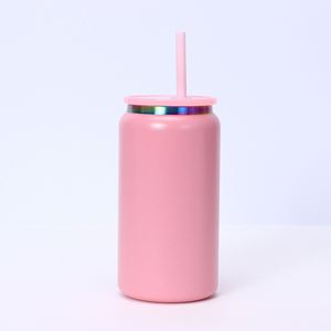 Custom logo Colorful Electroplated Stainless Steel Double-Wall 16oz Vacuum Tumbler Thermal Cup <b>with</b> <b>Straw</b> for Office Coffee Beer - Product Image 1