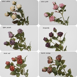 Nouveauté : 5 têtes de fleurs artificielles en soie, rose rétro, petite rose rouge, orange brûlé, décoration de table centrale de mariage, décoration de <span class=keywords><strong>la</strong></span> maison, décoration d'anniversaire - Product Image 4