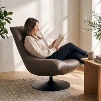 Fauteuil pivotant en cuir PU gris, fauteuil d'appoint ergonomique design avec base pivotante ronde en métal pour villa, hôtel, salon