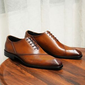 Nouvelles Chaussures Habillées pour Hommes à Bout Carré, en Cuir Véritable, à Lacets, pour le Bureau, Broderie de Haute Qualité, Collection Automne - Product Image 3