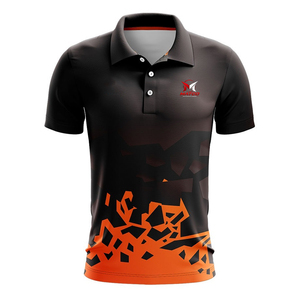 Polo sublimé pour homme, noir et orange, imprimé géométrique, anti-humidité, manches courtes, coupe classique, maillot de cricket sportif pour adulte - Product Image 2