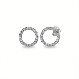 Orecchini a Cerchio Minimalisti con Diamanti in Argento 925, Taglio Brillante Rotondo, Montatura a Pavé, Stile Geometrico per Uso Quotidiano Femminile - Product Image 1