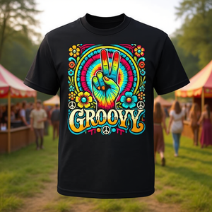 Camiseta Hippie con estampado de signo de la paz Groovy Tie Dye, color negro, unisex, talla para adultos - Product Image 3