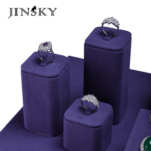 Vitrine de présentation de bijoux bleu marine Jinsky en gros, présentoir de vitrine pour colliers, bagues et boucles d'oreilles - Product Image 5