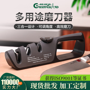 GreenGuard Home Manual <b>Knife</b> <b>Sharpener</b> Three Section Multi Grit Stainless Steel Handheld Sharpening Tool For Kitchen <b>Knives</b> - Product Image 5