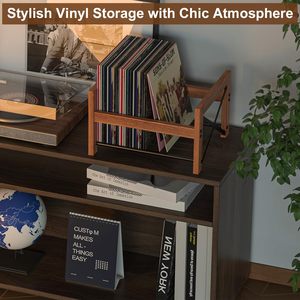 Support de rangement moderne en <span class=keywords><strong>bois</strong></span> pour disques vinyles - Support pour albums de 7 à 12 pouces, DVD et CD, capacité de 50 à 100 supports multimédias - Product Image 6