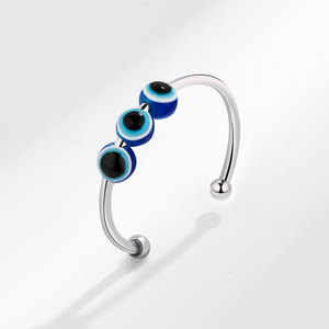 Anillos Ajustables con Cuentas Giratorias de Ojo Turco Antiestrés, Chapados en Oro Blanco sobre Cobre, Joyería para Aliviar la Tensión para Mujeres - Product Image 1