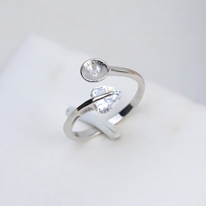 Bague ajustable en argent S925 en forme de cœur pour femme, design ouvert tendance, plateau à accessoires en perles, accessoire de mode semi-fini - Product Image 2