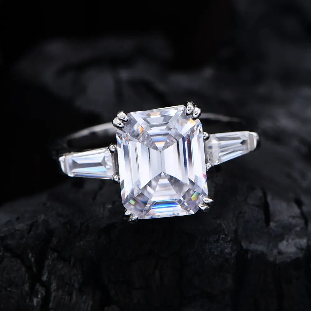 Pagoda cut cincin berlian karbon tinggi perak sterling S925 mengacu pada perhiasan Fashion temperamen sederhana dan serbaguna