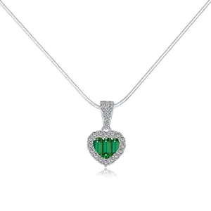 Fashion exquisite 925 sterling silver rhodium plated snake chain multicolor cubic zirconia CZ love heart pendant necklace