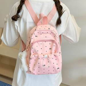Mochila Escolar Mini con Estampado de Lazo de Puntos para Niñas, Impermeable, Pequeña, Informal, para el Día a Día, Deportiva, para Viajes, para Estudiantes - Product Image 1