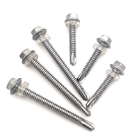 Tornillo Autoperforante de Cabeza Hexagonal de Grado Industrial, Acero al Carbono, Rosca UNF, Zincado Azul-Blanco con Arandela Integrada