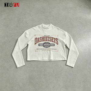 <strong>Men's</strong> T-<strong>Shirts</strong> 280gsm Boxy T-<strong>shirt</strong> Oversized 100% Cotton Mock Neck Baggy Vintage Long Sleeve t <strong>Shirt</strong> for <strong>Men</strong> Bulk Custom Logo - Product Image 1