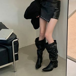 Botas <span class=keywords><strong>de</strong></span> Diseño Retro Delgadas para Otoño/Invierno 2025 con Cilindros Grandes Puntiagudos y Botas Apiladas con Tacones Altos, Botas Vaqueras - Product Image 3