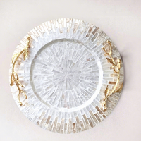 Assiette de dîner en coquillage écologique faite à la main, style français de luxe léger, plateau de service haut de gamme pour salon et café, avec poignée et bordure florale