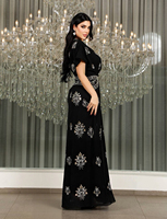 Robe kaftan marocaine, coupe trapèze, manches courtes, taille élastique, perles de cristal, col en V, robe de soirée florale pour femmes musulmanes