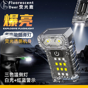 Fluorescent Deer Mini Keychain Flashlight Rechargeable Rotating Head <b>Work</b> <b>Light</b> With Red Alert Mode For Outdoor Emergency Use - Product Image 1