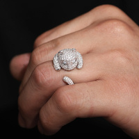 Nouveautés Unisexe Couple Bijoux De Mariage Réglable Or Blanc Moissanite Personnalité Exagérée Tête De Léopard Anneau D'animal