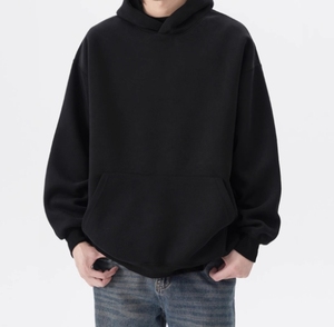 SK Herren Einfarbiger Schwarzer Pullover Sweatshirt mit Kapuze Langarm mit Taschen Lässiger Block-Fleece 100% Baumwolle Unifarbener Hoodie - Product Image 1