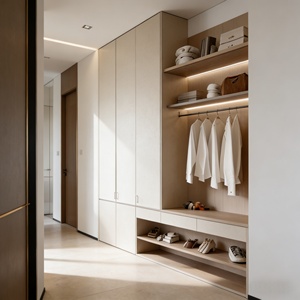 Armoire moderne en chêne avec tiroirs de rangement LED, étagères ouvertes <span class=keywords><strong>et</strong></span> range-<span class=keywords><strong>chaussures</strong></span> pour <span class=keywords><strong>entrée</strong></span> moderne - Product Image 2