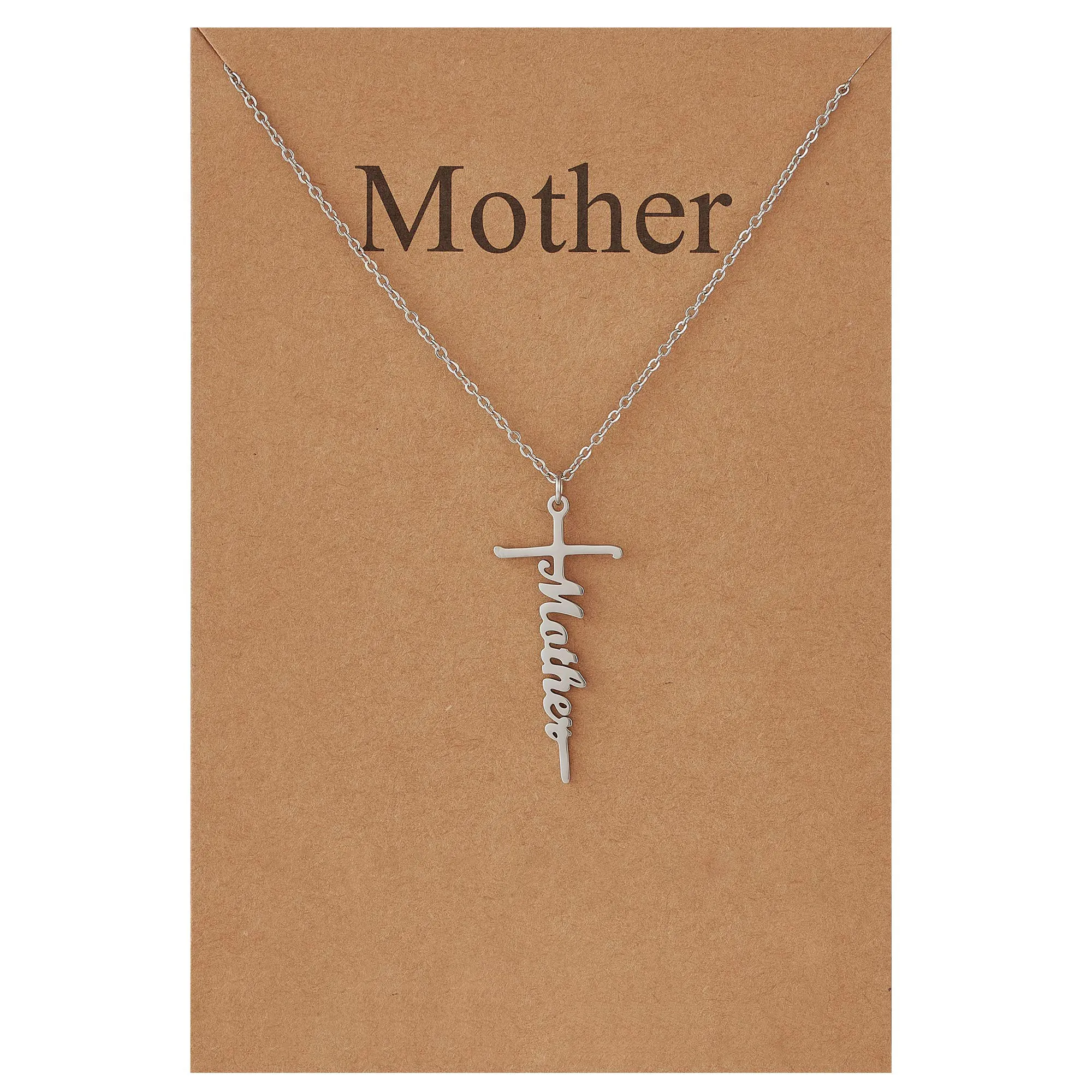 Letter Cross Necklace Mom Necklace Christmas Birthday Gifts Gratitude Present Mothers Day Necklace For Mother Mom Mama Mum Mommy