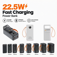 Batterie externe de gros volume (10000-100000 mAh) à charge ultra-rapide 22,5 W avec câble intégré, cordon et lumière LED