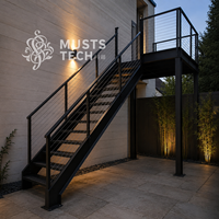 Escalier extérieur en acier sur mesure de luxe pour la maison, fabrication architecturale, échantillon approuvé